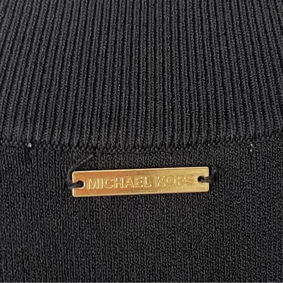 MICHAEL KORS Black Sleeveless Mock Neck Knit Midi Dress Stretch Bodycon Medium - Picture 8 of 8